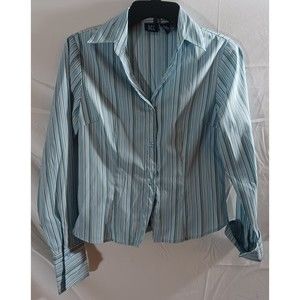 DCC Womens Missy Shirt Size Small Blue Striped Button Up Long Sleeve s…